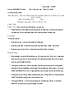 Giáo án Toán 7 - Bài 10: Tính chất ba đường trung tuyến của tam giác (2 tiết) - Năm học 2022-2023 - Phan Thị Thanh (Cánh diều)