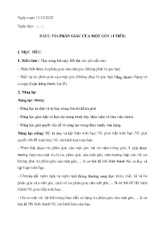 Giáo án Toán 7 - Bài 2: Tia phân giác của một góc - Năm học 2022-2023 - Phạm Công Hoàng (Cánh diều)