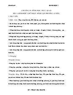 Giáo án Toán 7 - Chương III, Bài 1: Hình hộp chữ nhật. Hình lập phương (2 tiết) - Năm học 2022-2023 - Phan Thị Thanh (Cánh diều)