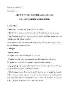 Giáo án Toán 7 - Chương IV, Bài 1: Góc ở vị trí đặc biệt (2 tiết) - Năm học 2022-2023 - Phạm Công Hoàng (Cánh diều)