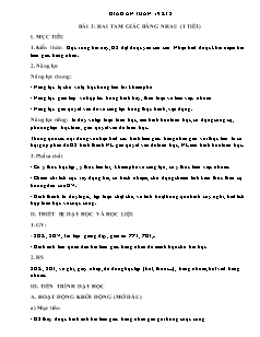 Giáo án Toán 7 - Tuần 19, Bài 3: Hai tam giác bằng nhau - Năm học 2022-2023 - Phan Thị Thanh (Cánh diều)