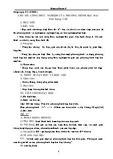 Giáo án Toán 9 - Chủ đề: Công thức nghiệm của phương trình bậc hai (3 tiết) - Năm học 2021-2022