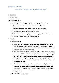 Kế hoạch bài dạy Khoa học tự nhiên 7 - Tuần 13, Tiết 36+37, Bài 18: Quang hợp ở thực vật - Năm học 2022-2023 - Nguyễn Anh Tuấn (Cánh diều)