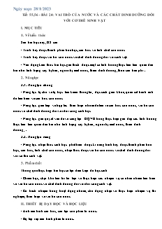 Kế hoạch bài dạy Khoa học tự nhiên 7 - Tuần 20, Bài 24: Vai trò của nước và các chất dinh dưỡng đối với cơ thể sinh vật - Năm học 2022-2023 - Nguyễn Anh Tuấn (Cánh diều)
