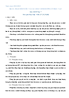 Kế hoạch bài dạy Khoa học tự nhiên 7 - Tuần 21, Bài 25: Vai trò của nước và các chất dinh dưỡng ở thực vật - Năm học 2022-2023 - Nguyễn Anh Tuấn (Cánh diều)