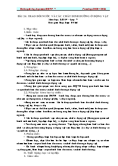 Kế hoạch bài dạy Khoa học tự nhiên 7 - Tuần 25, Bài 26: Trao đổi nước và các chất dinh dưỡng ở động vật - Năm học 2022-2023 - Nguyễn Anh Tuấn (Cánh diều)