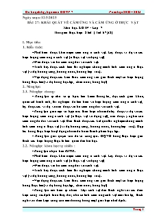 Kế hoạch bài dạy Khoa học tự nhiên 7 - Tuần 26, Bài 27: Khái quát về cảm ứng và cảm ứng ở thực vật - Năm học 2022-2023 - Nguyễn Anh Tuấn (Cánh diều)