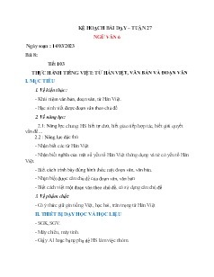 Kế hoạch bài dạy Ngữ văn 6+8 và GDCD 8+9 - Tuần 27 - Năm học 2022-2023 - Nguyễn Thị Minh Tâm