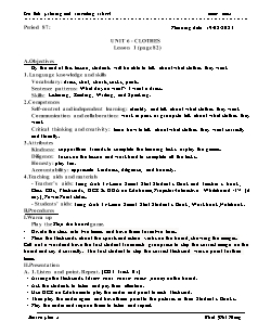 Kế hoạch bài dạy Tiếng Anh 3 - Tuần 24, Bài 6: Clothes - Năm học 2022-2023 - Thái Phi Hùng (i-Learn Smart Start)