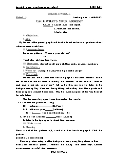 Kế hoạch bài dạy Tiếng Anh 5 - Tuần 1, Bài 1: What's your address? - Năm học 2022-2023 - Thái Phi Hùng
