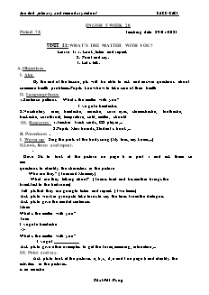 Kế hoạch bài dạy Tiếng Anh 5 - Tuần 20, Bài 11: What's the matter with you? - Năm học 2022-2023 - Thái Phi Hùng