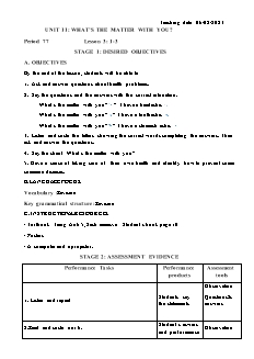 Kế hoạch bài dạy Tiếng Anh 5 - Tuần 21, Tiết 77-80 - Năm học 2022-2023 - Lê Thị Dùng