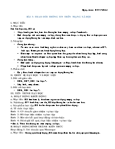 Kế hoạch bài dạy Tin học 7 - Bài 3: Trao đổi thông tin trên mạng xã hội - Năm học 2022-2023 - Nguyễn Viết Hùng