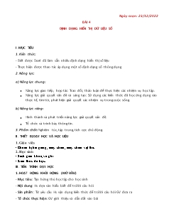 Kế hoạch bài dạy Tin học 7 - Bài 4: Định dạng hiển thị dữ liệu số - Năm học 2022-2023 - Nguyễn Viết Hùng