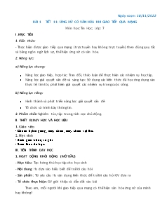 Kế hoạch bài dạy Tin học 7 - Tiết 11, Bài 1: Ứng xử có văn hóa khi giao tiếp qua mạng - Năm học 2022-2023 - Nguyễn Viết Hùng