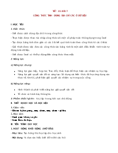 Kế hoạch bài dạy Tin học 7 - Tiết 20, Bài 7: Công thức tính dùng địa chỉ các ô dữ liệu - Năm học 2022-2023 - Nguyễn Viết Hùng