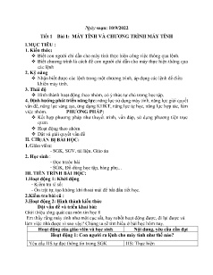 Kế hoạch bài dạy Tin học 8 - Tiết 1, Bài 1: Máy tính và chương trình máy tính - Năm học 2022-2023 - Nguyễn Viết Hùng