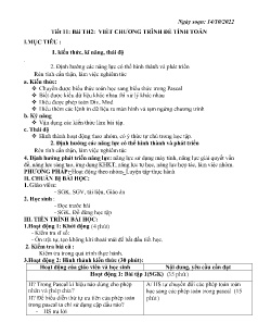Kế hoạch bài dạy Tin học 8 - Tiết 11+12, Bài thực hành 2: Viết chương trình để tính toán - Năm học 2022-2023 - Nguyễn Viết Hùng
