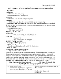 Kế hoạch bài dạy Tin học 8 - Tiết 13, Bài 4: Sử dụng biến và hằng trong chương trình - Năm học 2022-2023 - Nguyễn Viết Hùng