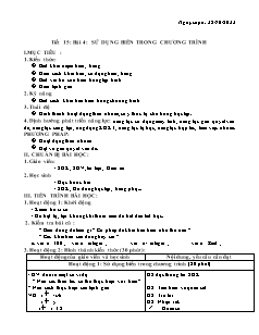 Kế hoạch bài dạy Tin học 8 - Tiết 15, Bài 4: Sử dụng biến trong chương trình - Năm học 2022-2023 - Nguyễn Viết Hùng