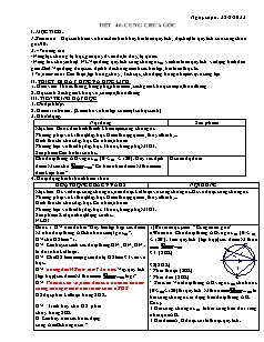 Kế hoạch bài dạy Toán 9 - Tiết 46: Cung chứa góc - Năm học 2022-2023 - Nguyễn Viết Hùng