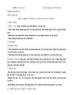 Kế hoạch bài dạy Toán + Tin học 6 - Tuần 14 - Năm học 2022-2023 - Võ Minh Tú (Cánh diều)