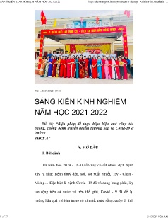 Sáng kiến kinh nghiệm Biện pháp để thực hiện hiệu quả công tác phòng, chống bệnh truyền nhiễm thường gặp và Covid-19 ở trường THCS A