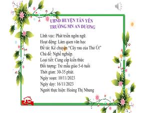 Bài giảng Mầm non Lớp Lá - Chủ đề: Nghề nghiệp - Đề tài: Kể chuyện Cây rau của Thỏ Út - Năm học 2023-2024 - Hoàng Thị Nhung
