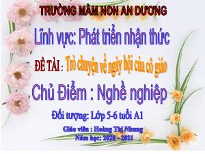 Bài giảng Mầm non Lớp Lá - Chủ Điểm: Nghề nghiệp - Đề tài: Trò chuyện về ngày hội của cô giáo - Năm học 2020 - 2021 - Hoàng Thị Nhung