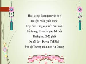 Bài giảng Mầm non Lớp Mầm - Đề tài: Truyện Nàng tiên mưa - Dương Thị Bích