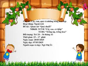 Bài giảng Mầm non Lớp Nhà trẻ - Chủ đề: Cây, rau, quả và những bông hoa đẹp - Đề tài: Quan sát Quả chuối - Năm học 2024-2025 - Ngô Thị Út