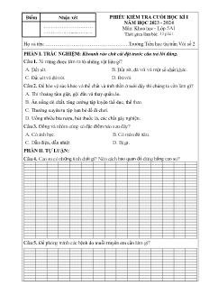 Đề kiểm tra cuối học kì I Khoa học 5 - Năm học 2023-2024 - Trường Tiểu học Thị trấn Vôi số 2