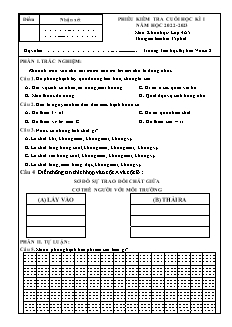 Đề kiểm tra cuối học kì I Khoa học Khối 4 - Năm học 2022-2023 - Trường Tiểu học Thị trấn Vôi số 2 (Có đáp án + Ma trận)