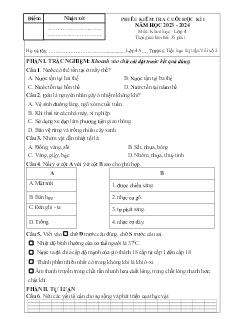 Đề kiểm tra cuối học kì I Khoa học Khối 4 - Năm học 2023-2024 - Trường Tiểu học Thị trấn Vôi số 2