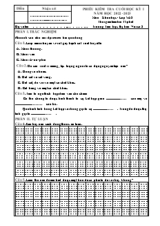 Đề kiểm tra cuối học kì I Khoa học Lớp 5 - Năm học 2022-2023 - Trường Tiểu học Thị trấn Vôi số 2 (Có đáp án + Ma trận)