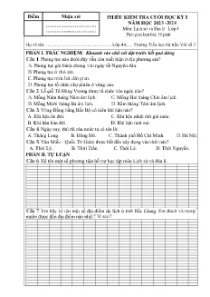 Đề kiểm tra cuối học kì I Lịch sử và Địa lí 4 - Năm học 2023-2024 - Trường Tiểu học Thị trấn Vôi số 2