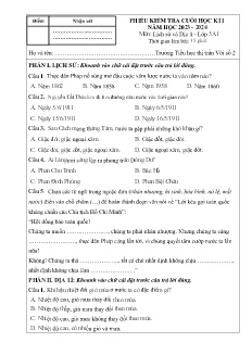 Đề kiểm tra cuối học kì I Lịch sử và Địa lí 5 - Năm học 2023-2024 - Trường Tiểu học Thị trấn Vôi số 2
