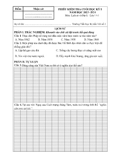 Đề kiểm tra cuối học kì I Lịch sử và Địa lí Lớp 5 - Năm học 2023-2024 - Trường Tiểu học Thị trấn Vôi số 2