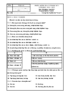 Đề kiểm tra cuối học kì I môn Khoa học 4 - Năm học 2022-2023 - Trường Tiểu học Thị trấn Vôi số 2 (Có đáp án + Ma trận)