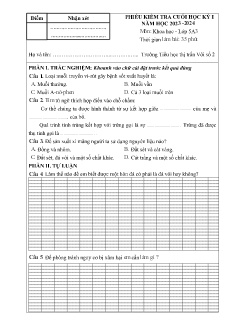 Đề kiểm tra cuối học kì I môn Khoa học 5 - Năm học 2023-2024 - Trường Tiểu học Thị trấn Vôi số 2