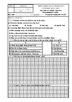 Đề kiểm tra cuối học kì I môn Lịch sử và Địa lí 4 - Năm học 2022-2023 - Trường Tiểu học Thị trấn Vôi số 2 (Có đáp án + Ma trận)