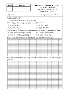 Đề kiểm tra cuối học kì I môn Lịch sử và Địa lí Lớp 5 - Năm học 2023-2024 - Trường Tiểu học Thị trấn Vôi số 2