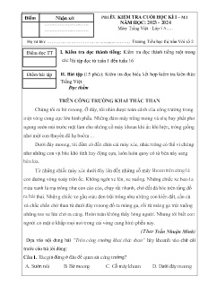 Đề kiểm tra cuối học kì I môn Tiếng Việt Lớp 5 - Năm học 2023-2024 - Trường Tiểu học Thị trấn Vôi số 2