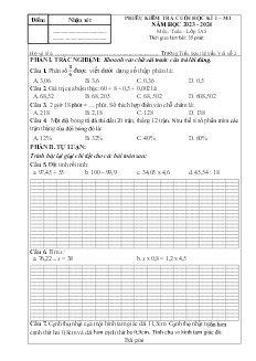 Đề kiểm tra cuối học kì I môn Toán Lớp 5 - Năm học 2023-2024 - Trường Tiểu học Thị trấn Vôi số 2