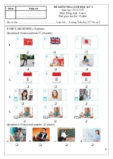 Đề kiểm tra cuối học kì I Tiếng Anh 4 - Năm học 2023-2024 - Trường Tiểu học Thị trấn Vôi số 2 (Có file nghe)