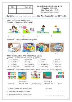 Đề kiểm tra cuối học kì I Tiếng Anh 5 - Năm học 2023-2024 - Trường Tiểu học Thị trấn Vôi số 2 (Có file nghe)