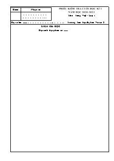 Đề kiểm tra cuối học kì I Tiếng Việt 1 - Năm học 2020-2021 - Trường Tiểu học Thị trấn Vôi số 2 (Có đáp án + Ma trận)