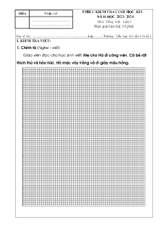 Đề kiểm tra cuối học kì I Tiếng Việt 1 - Năm học 2023-2024 - Trường Tiểu học Thị trấn Vôi số 2