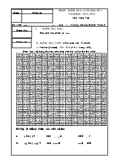 Đề kiểm tra cuối học kì I Tiếng Việt 1 (Viết) - Năm học 2022-2023 - Trường Tiểu học Thị trấn Vôi số 2