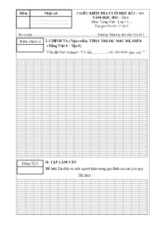 Đề kiểm tra cuối học kì I Tiếng Việt 5 (M1) - Năm học 2023-2024 - Trường Tiểu học Thị trấn Vôi số 2